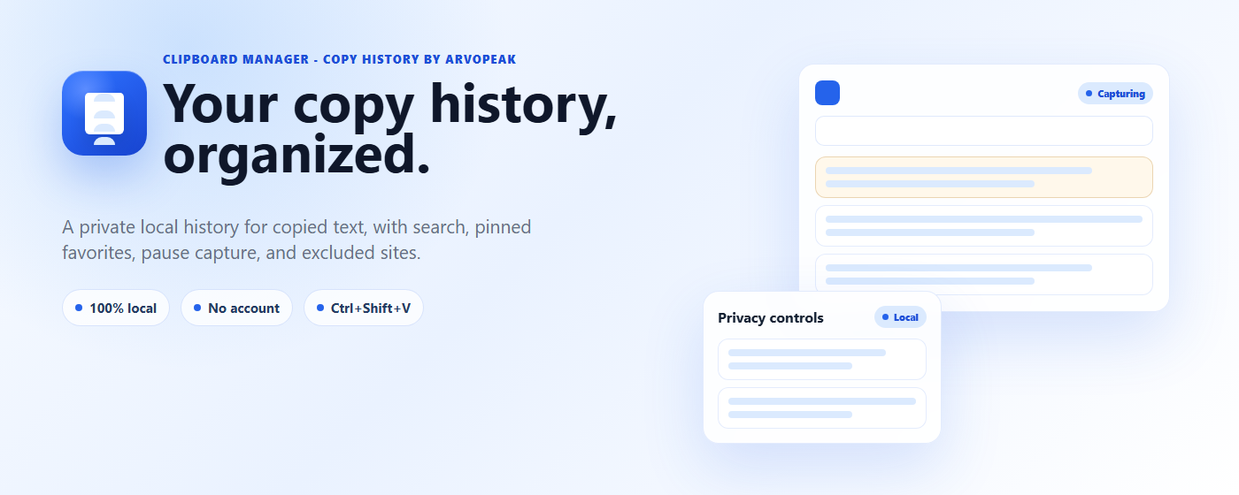 Clipboard Manager — your copy history, organized and searchable