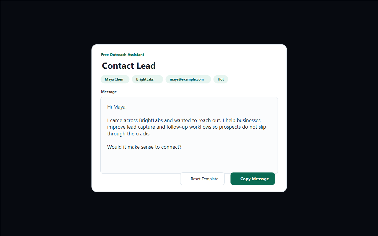 One-click outreach with the free Contact Lead assistant