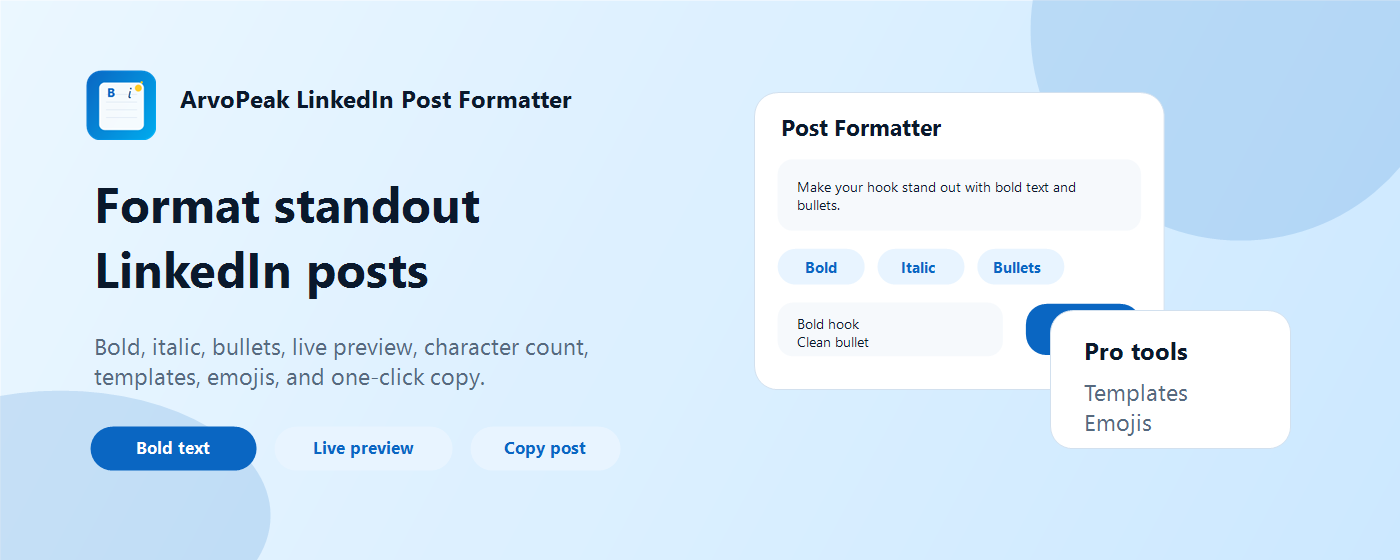 LinkedIn Post Formatter — bold, italic and bullet formatting for LinkedIn posts
