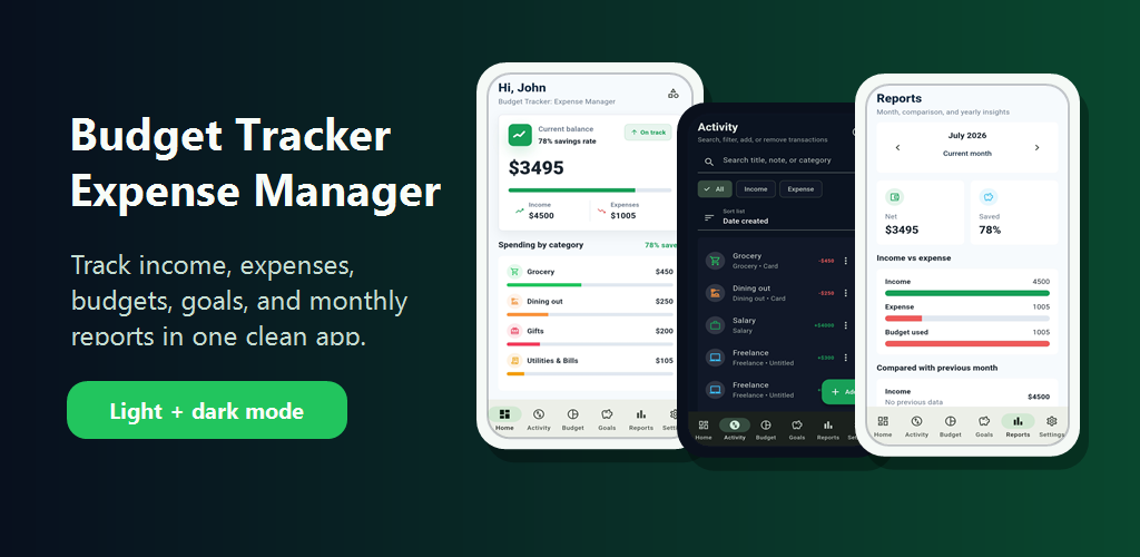 Budget Tracker: Expense Manager — track income, expenses, budgets, and goals