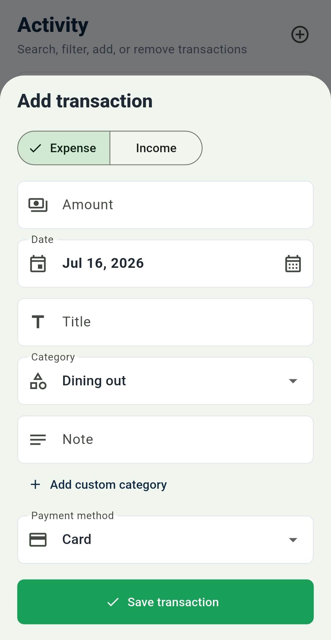Add an Expense — Budget Tracker: Expense Manager
